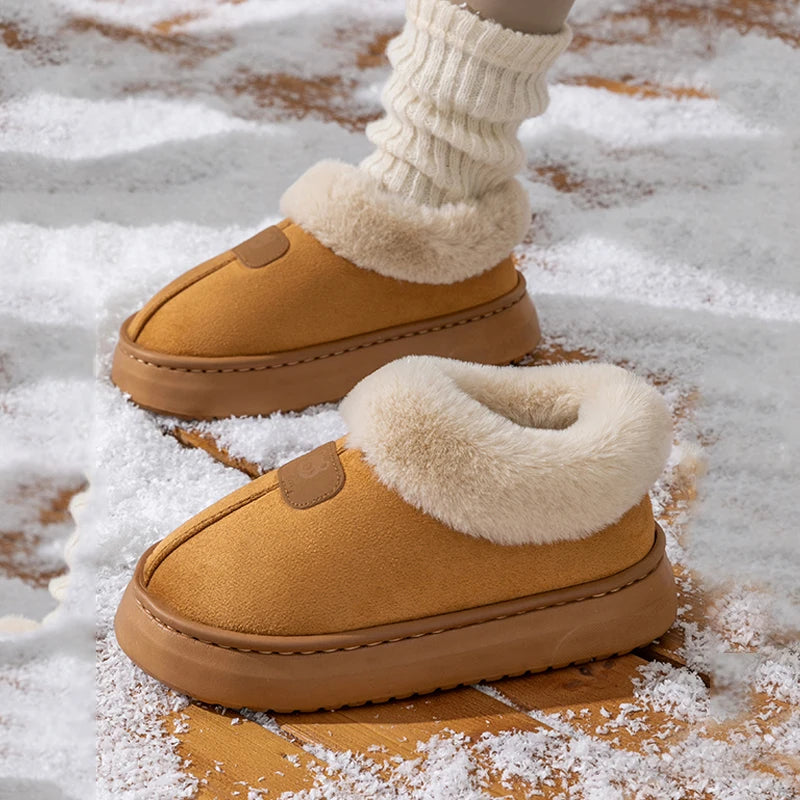 Fashion Fluffy Platform Soft Sole Slippers for Women Plush Warm Cotton Shoes Comfortable Non-Slip Winter Unisex Home Slipper