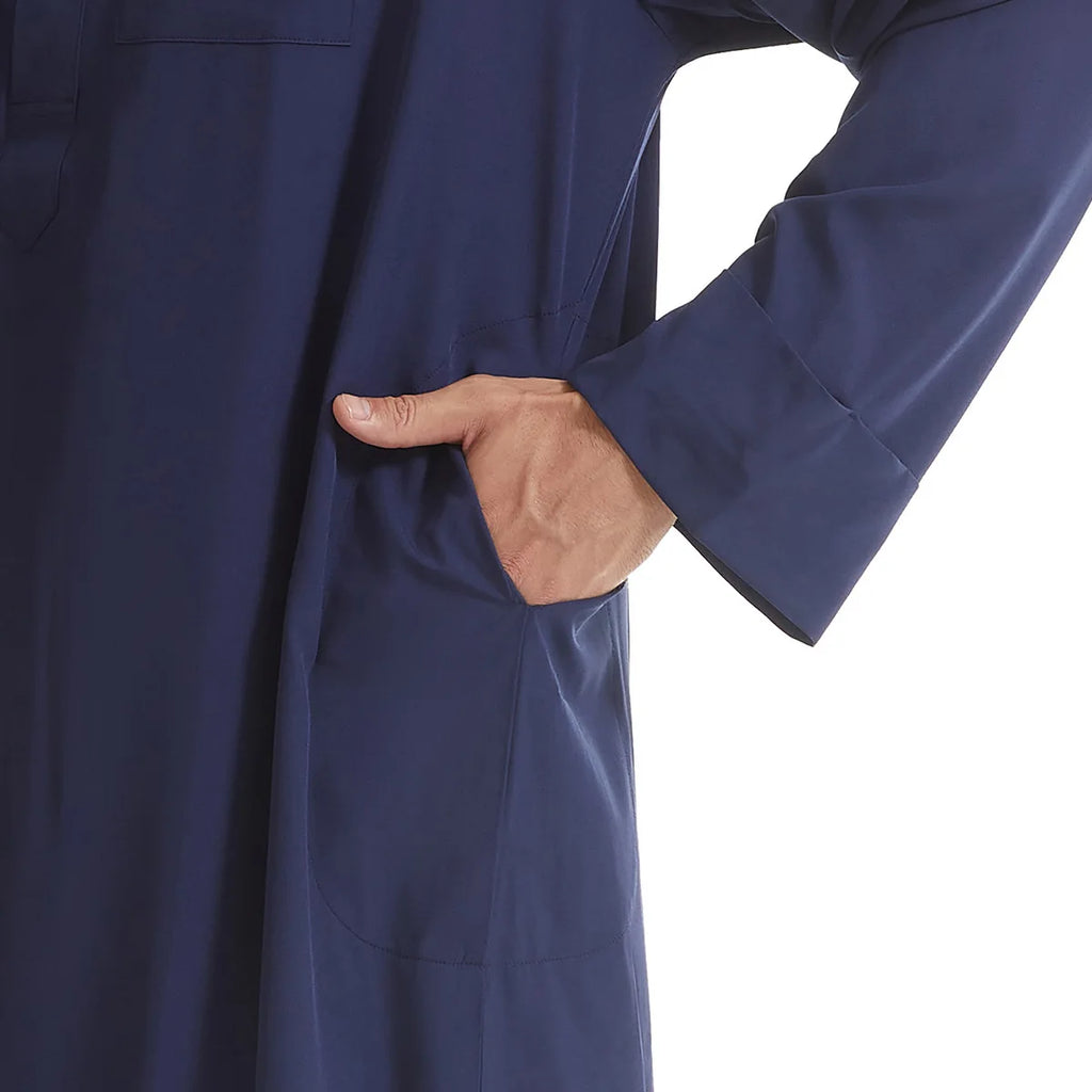 Men's Kaftan Khaki Black Long Sleeve Stand Stand-up Collar Soft Fabric Abayas Africa Saudi Thobe Elegant Outdoor Clothing