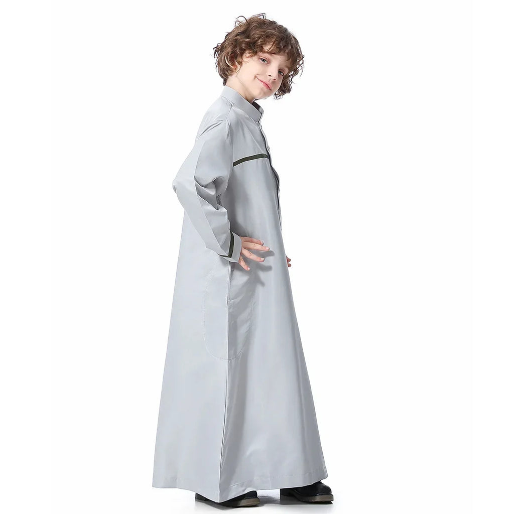 Muslim Saudi Arab Boys Robe Kids Abaya Kaftan Prayer Islam Ramadan Clothing Long Sleeve Thobe Middle East Teenage Dress Dubai