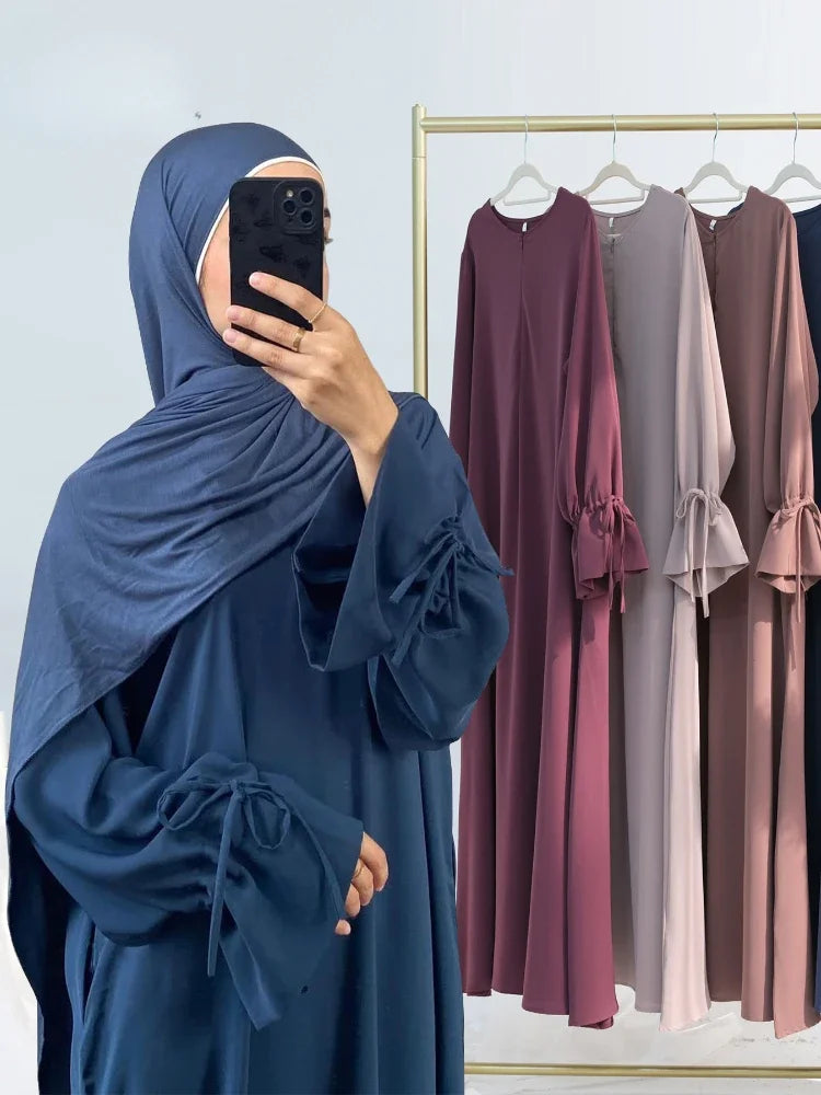 Eid Muslim Dress for Women Abaya Bow Jalabiya Ramadan Lace Up Vestidos Largos Islam Arab Long Robe Morocco Dubai Kaftan 2026