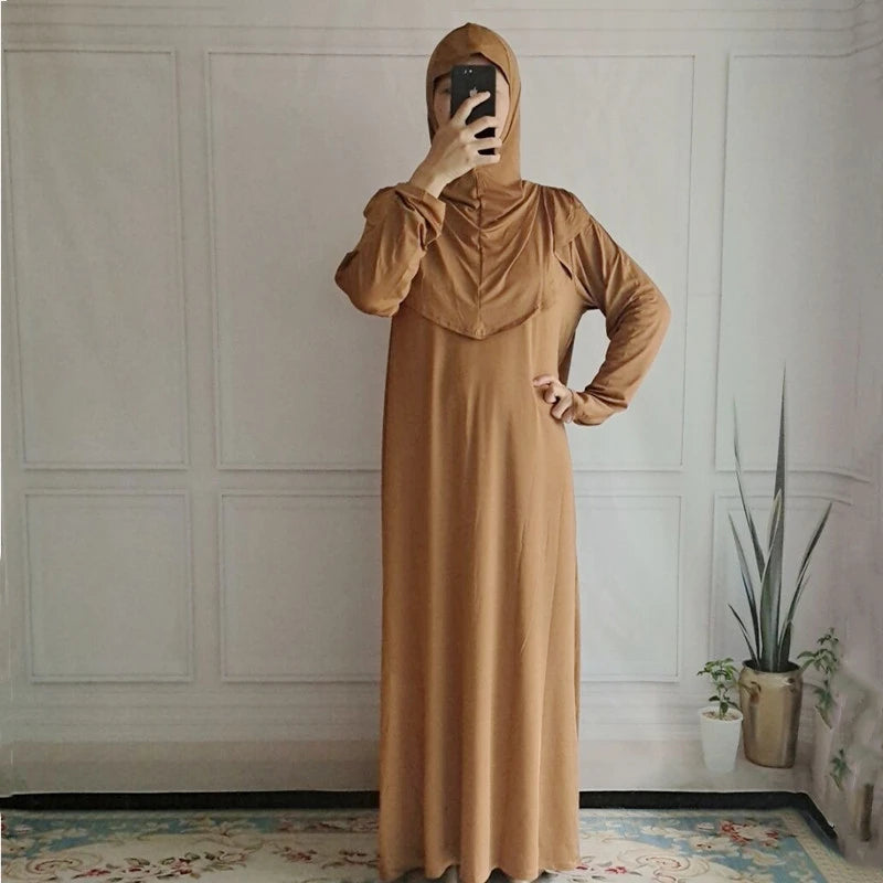 Women's Prayer Garment Ramadan Muslim Abaya Kaftan Women Jilbab with Hijab Abayat Islam Modest Dress Robe Islamic Arab Clothes