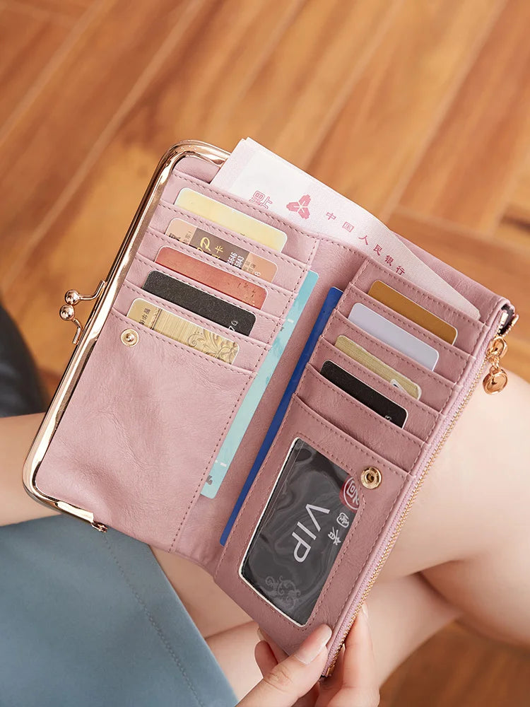 Solid Color Multi Functional Long Wallet, Vintage Clutch Coin Purse, Women's Card Holder Zipper Wallet
