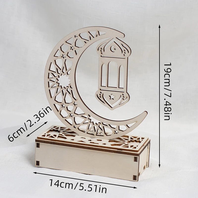 Eid Mubarak LEDLight Star Moon Pendant Wooden Candles Light Eid Desktop Ornament Ramadan Home Decor Muslim Party Decoration Gift
