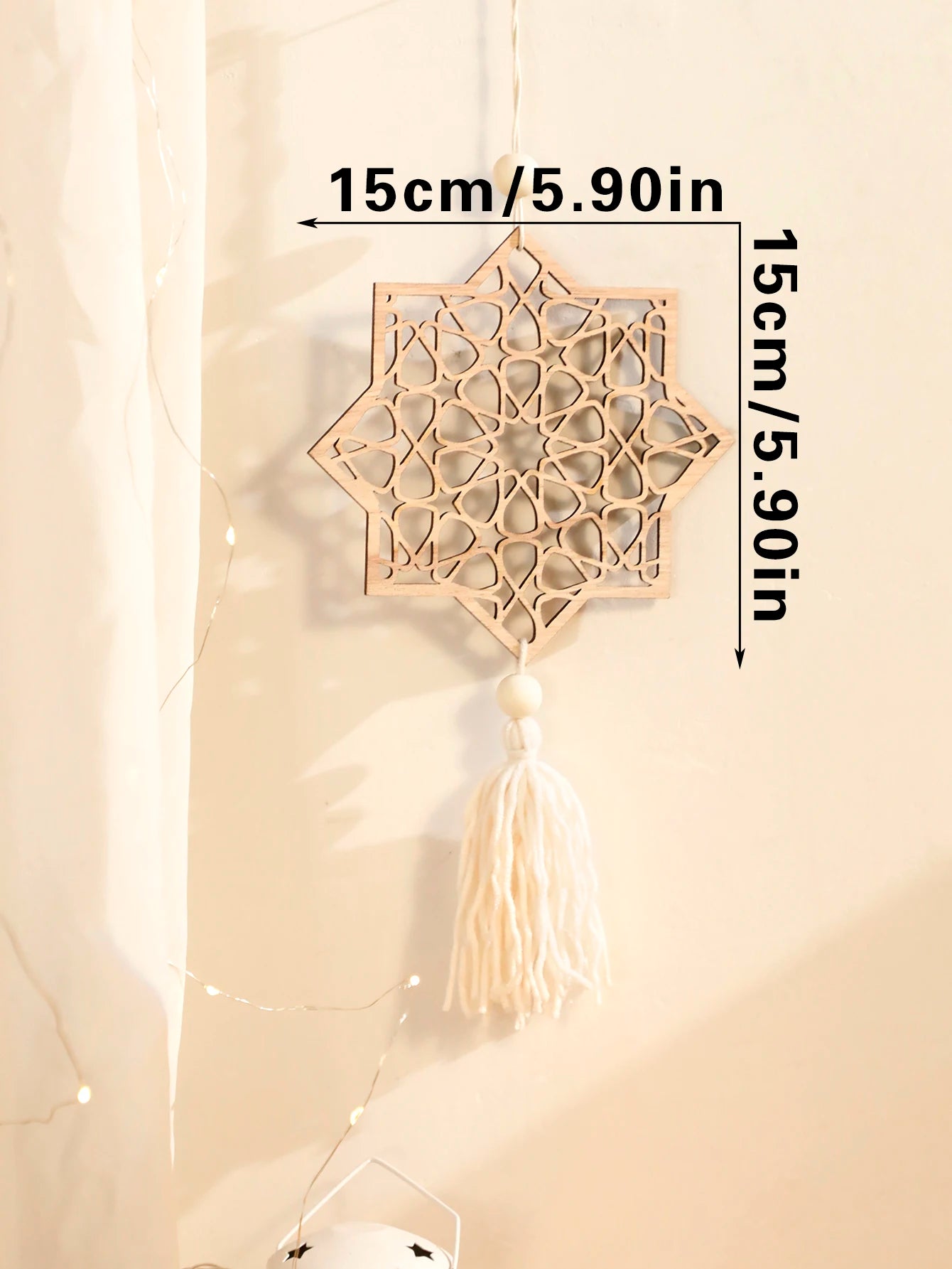 1/3Pcs Wooden Ramadan Hanging Ornaments With Tassels ,Eid Mubarak muslim decor Ramadan Kareem，Khaki Moon Ornaments Crafts Gift