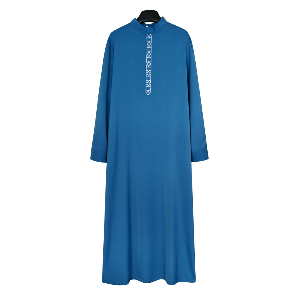 Men's Islamic Loose Abaya Long Sleeve Embroidered Stand Collar Arabic Style Traditional Muslim Jubba Thobe for Party