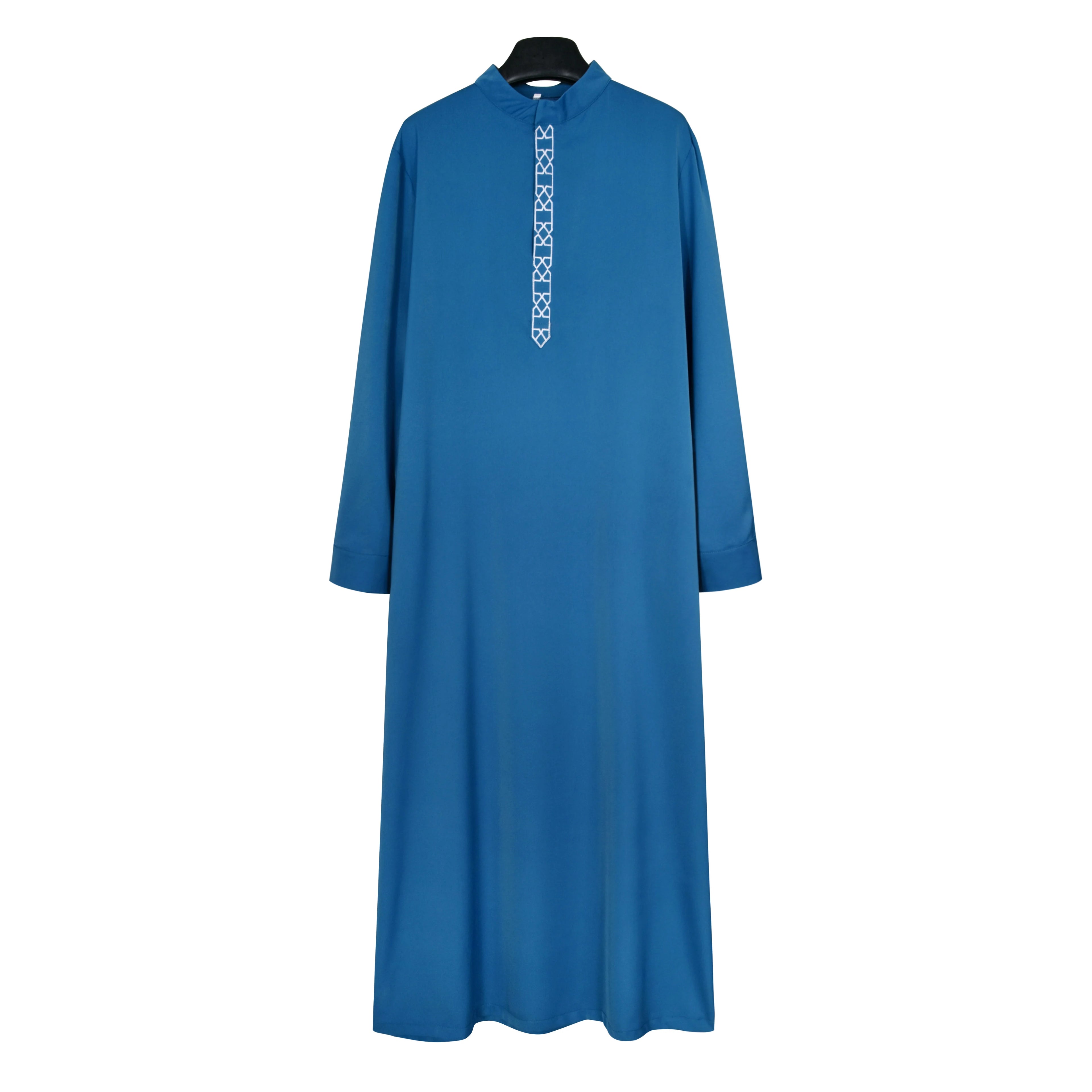 Men's Islamic Loose Abaya Long Sleeve Embroidered Stand Collar Arabic Style Traditional Muslim Jubba Thobe for Party