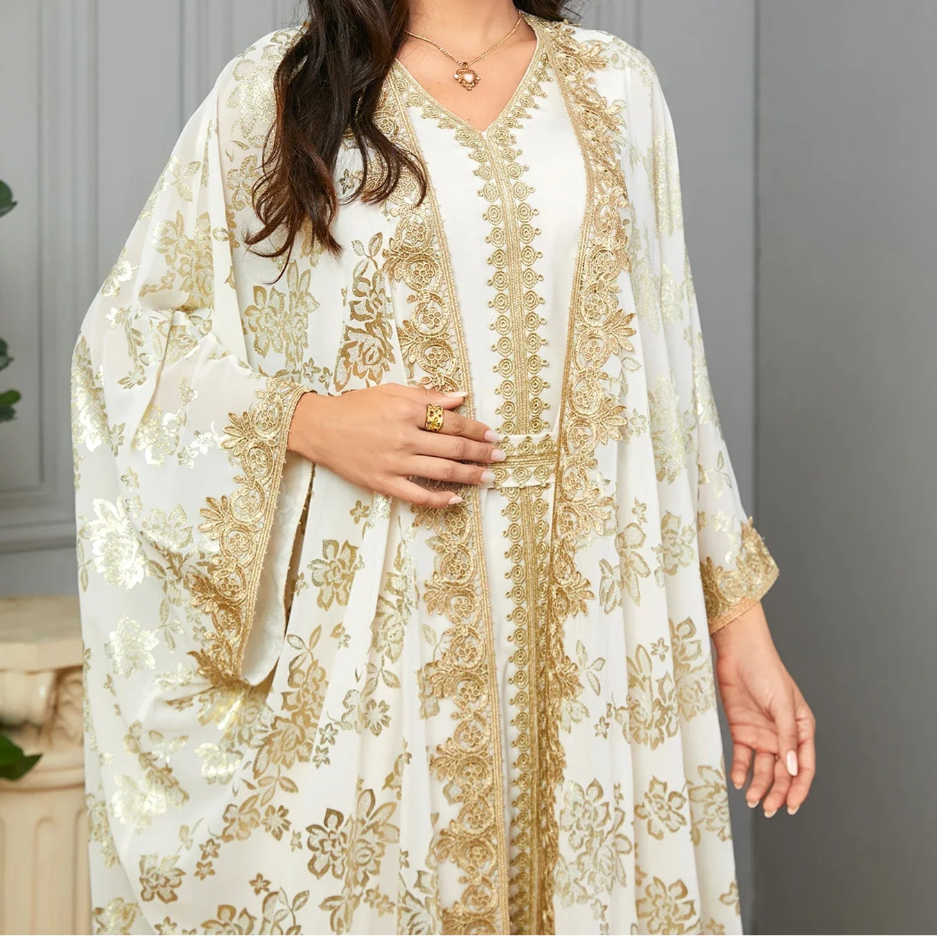 Dress for Women Abaya with Inner Dress 2 Piece Set Jalabiya bayas Robe Caftan Vestidos Largo