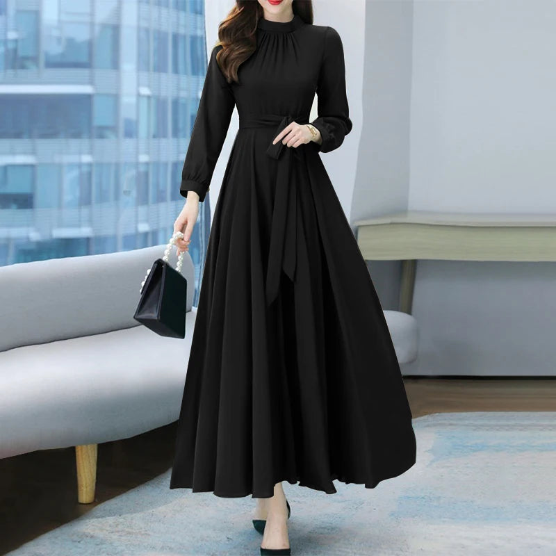 Dress Autumn Solid Party Holiday Maxi Dresses Vestidos Femme Vintage Robe