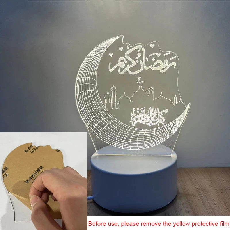 USB Operated 3D LED Night Light Eid Mubarak Table Ornament Muslim Ramadan Decoration for Home 2025 Eid Al Adha Holiday Lighting