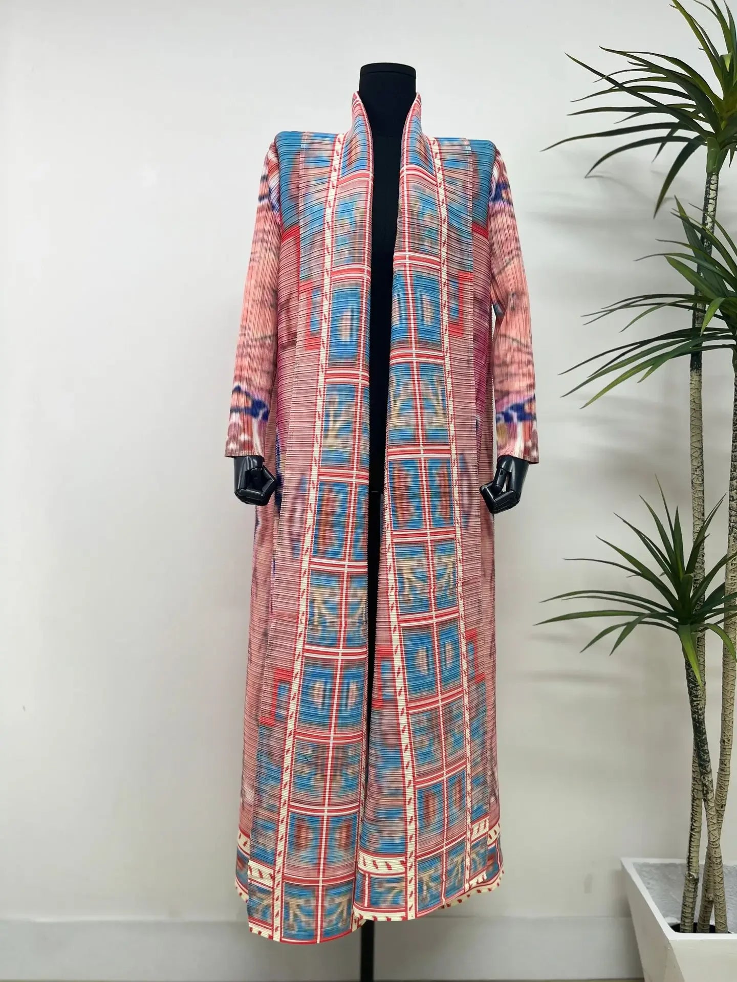 Miyake Pleated Women's Long Cardigan Windbreaker Coat Autumn New Ethnic Style Printing Loose Plus Size Dress Cloak Robe