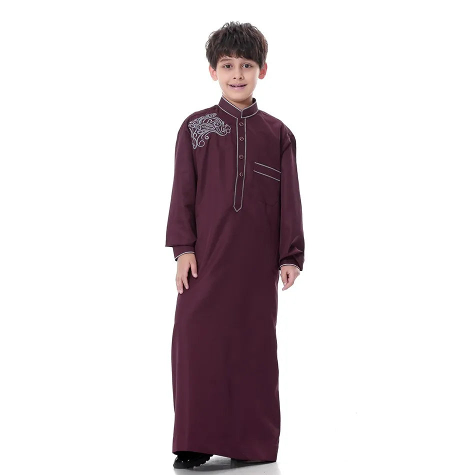 2025 New Kids Robe Children Embroidery Outfit Boys Ramadan Thawb Teens Long Sleeve National Clothes Arab Muslim Thobe 5-12 Years