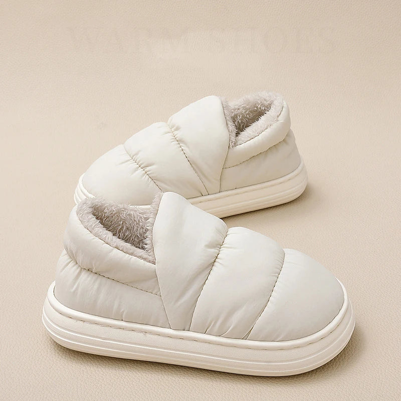 Comwarm Winter Plush Lining Slippers For Women Waterproof Down fabric Indoor Slides Warm Cozy Slippers Furry Women Cotton Shoes