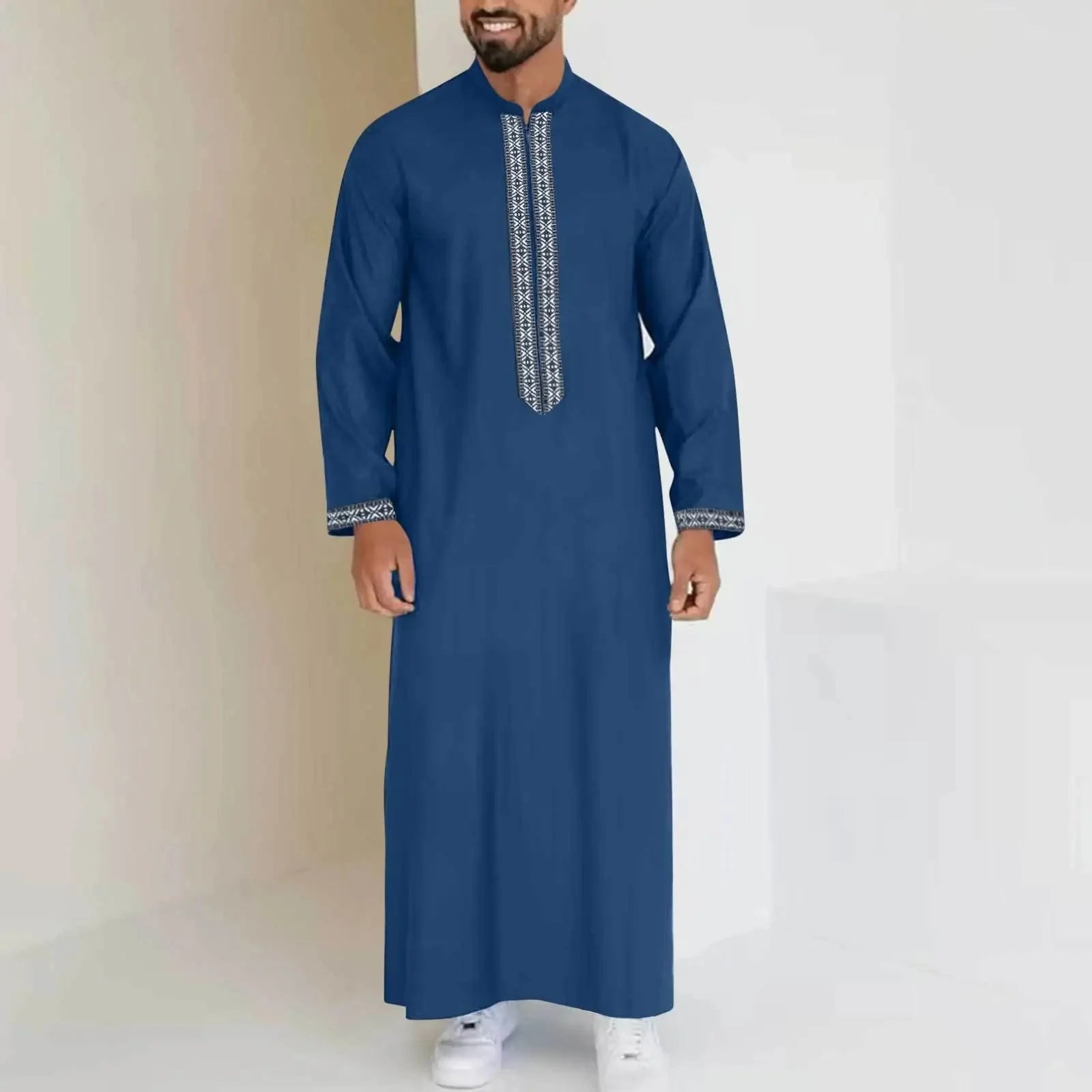 Men's Muslim Long Robe Zipper Collar Arabic Style Simple Cross-Border Long Coat Jacket Casual Wardrobe Essential