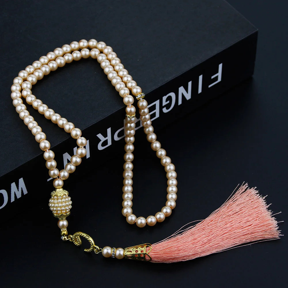 Sunspicems Allah Mohammed Rosary Bracelets TASBIH Muslim Prayer Beads Turkish Style 99 Beads Glass Pearls Charm Bracelets Gift