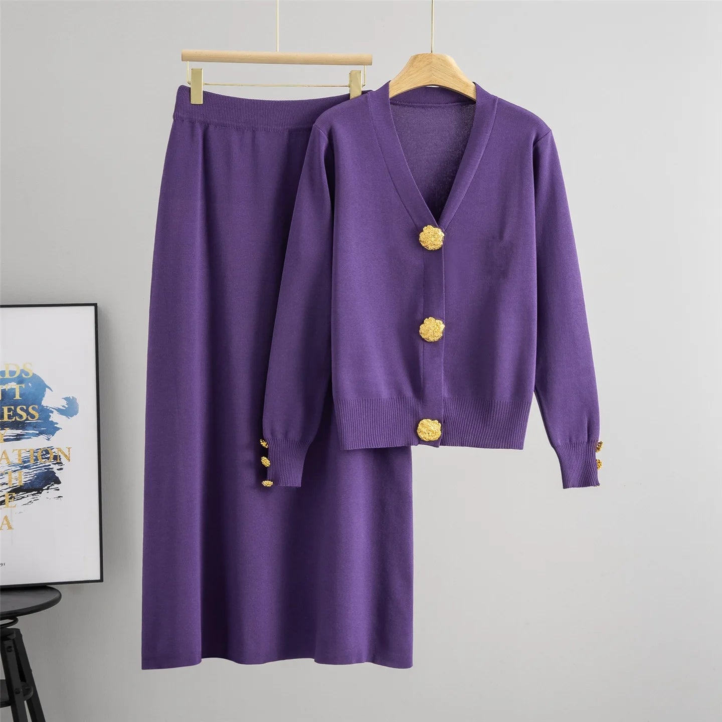 Women Knitted Sweater Muslim 2 Piece Set Cardigan Single Breasted Coat Long Skirt Suit Knit Outfits Morocco Autumn Winter 2025