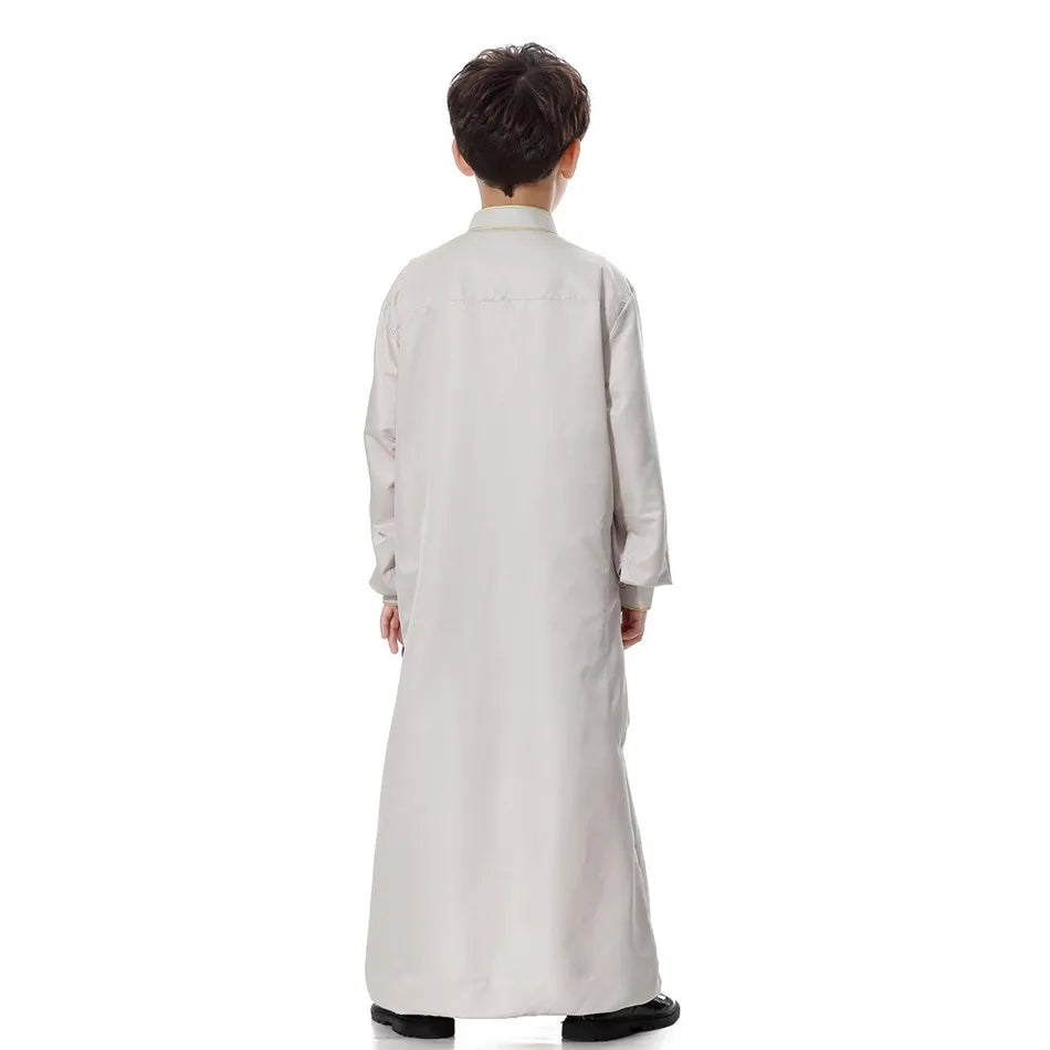 2025 New Kids Robe Children Embroidery Outfit Boys Ramadan Thawb Teens Long Sleeve National Clothes Arab Muslim Thobe 5-12 Years