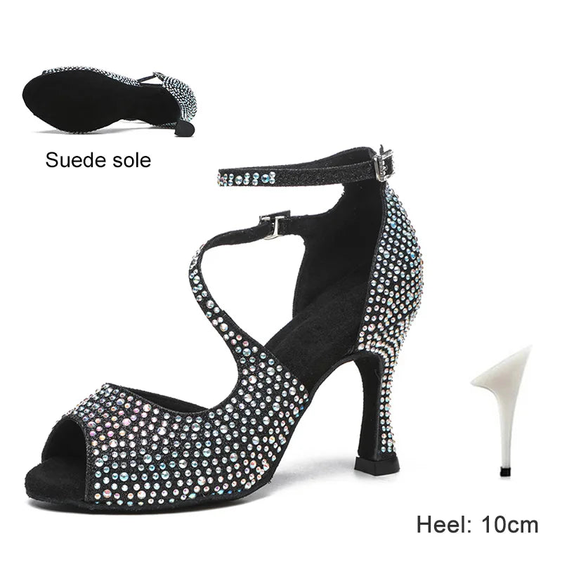 Dance Shoes For Women Ballroom Tango Rhinestones Dancing Shoes High Heels Black/Silver/Gold Women's Wedding Shoes