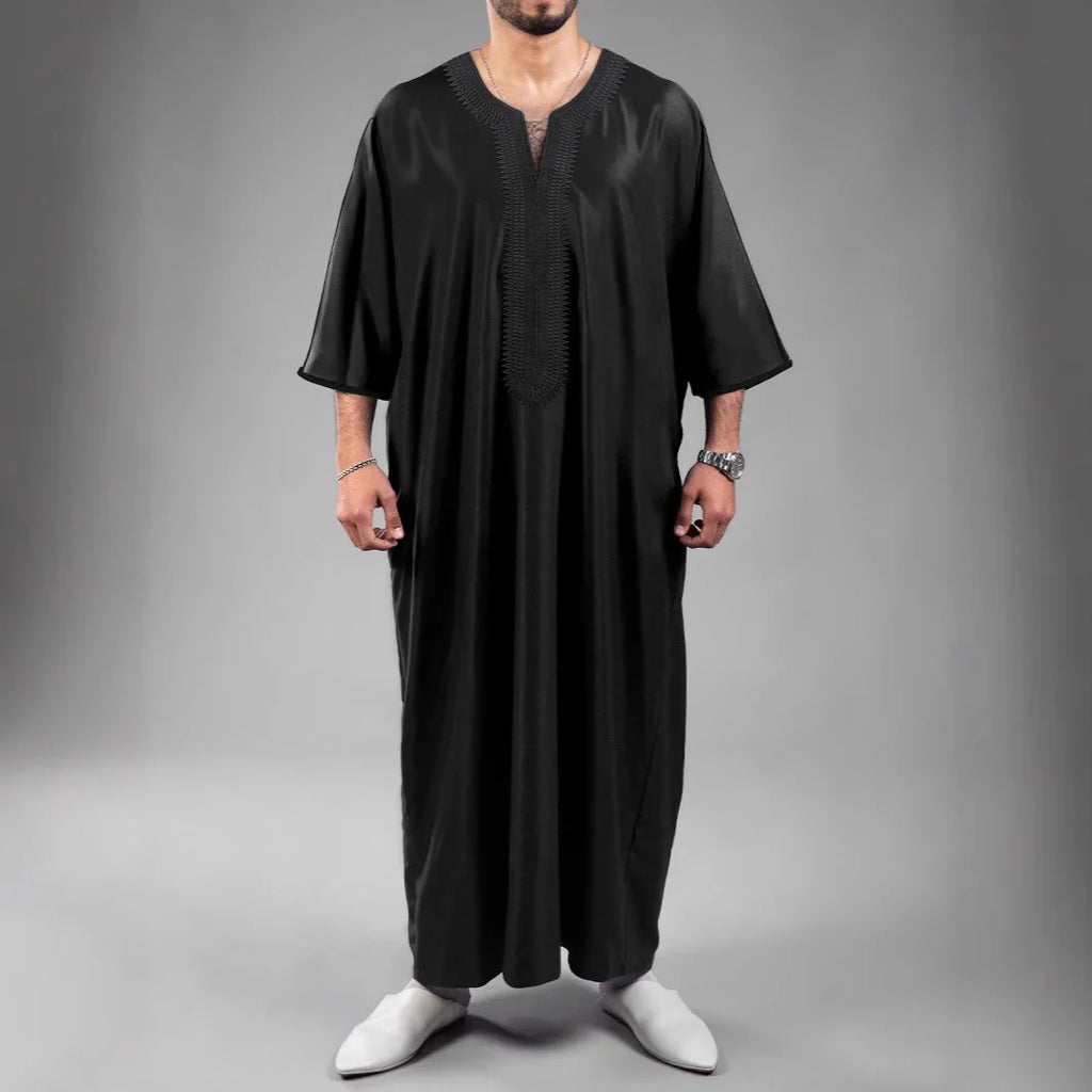 Men's Long Sleeve Muslim Abaya Islamic Dress Moroccan Thobe Jubba Kandora Djellaba Middle Eastern Saudi Clothing Casual Polyester Blend