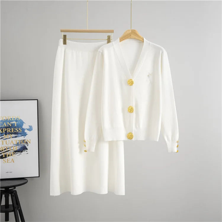 Women Knitted Sweater Muslim 2 Piece Set Cardigan Single Breasted Coat Long Skirt Suit Knit Outfits Morocco Autumn Winter 2025