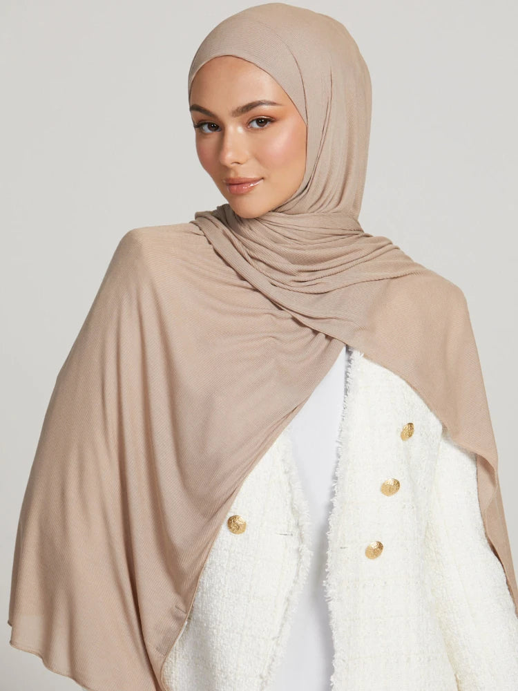 Premium Bamboo Ribbed Jersey Hijab Scarf for Women Elastic Breathable Thread Knitted Scarf Women Soft Striped Headscarf Bandana