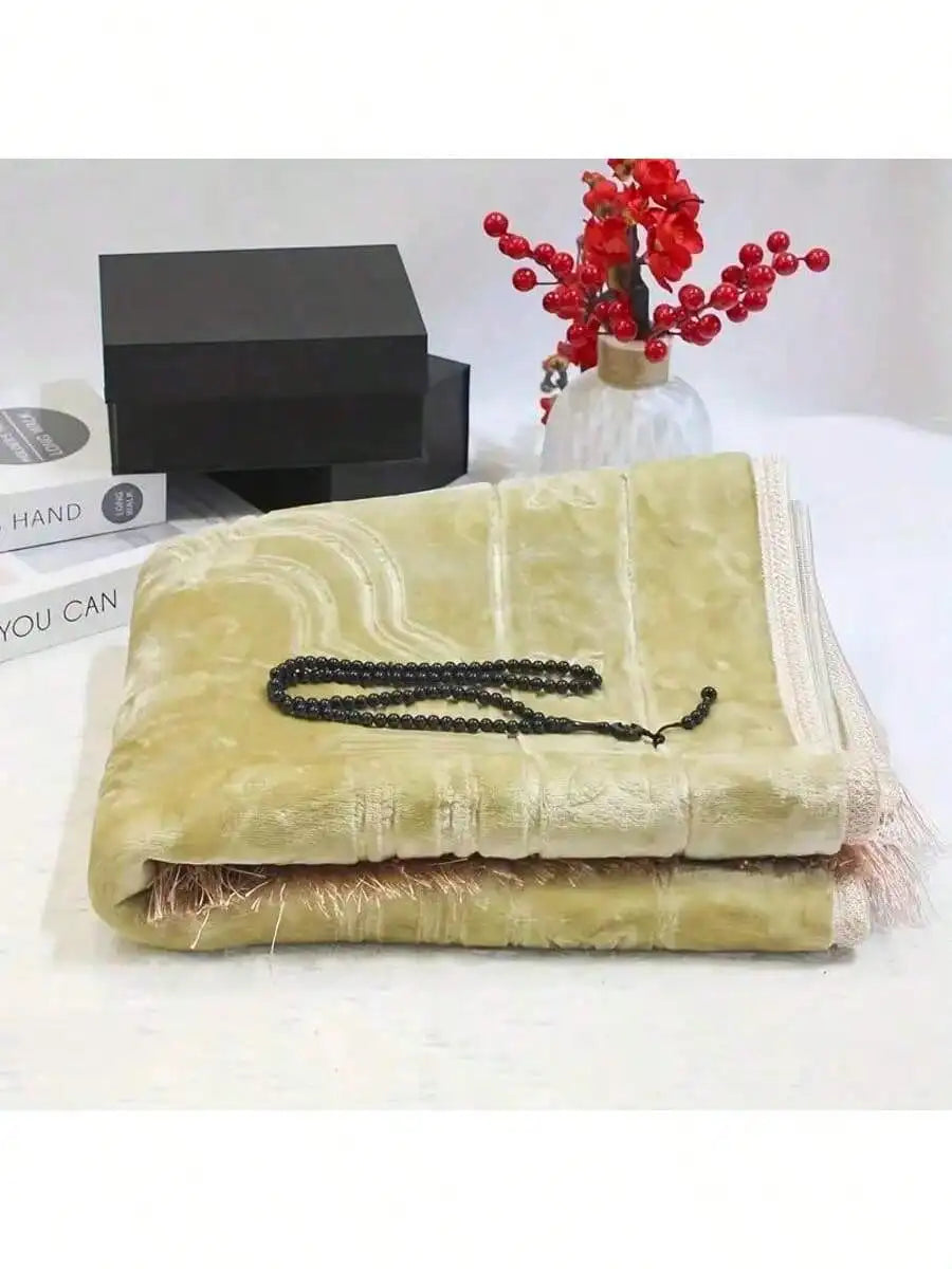 Prayer Rug Muslim Velvet Mat Islamic Thick Large Padded 80cm*120cm for Men Women with Prayer Beads Eid Travel Ramadan Gift