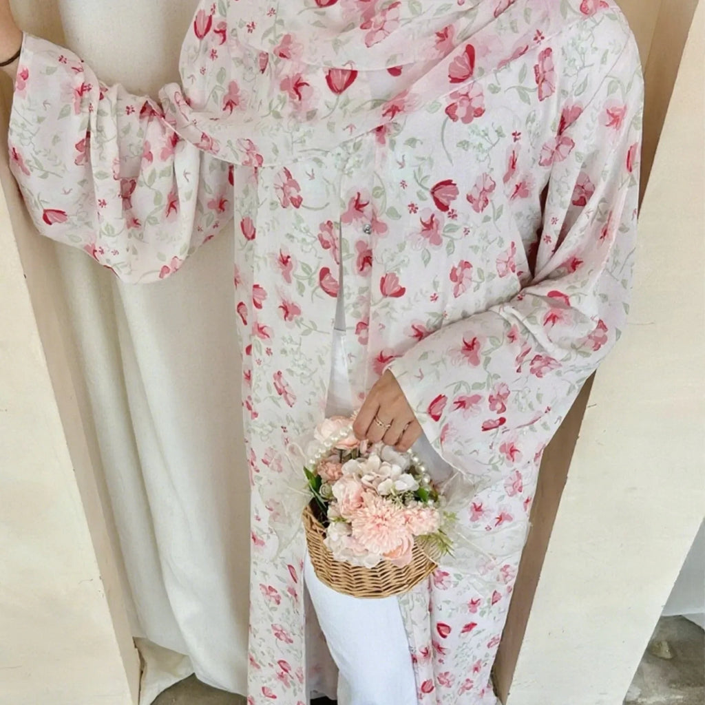 Eid Women Abaya Scarf 2 Piece Set Muslim Cardigan Ramadan Jalabiya Print Caftan Long Robe Morocco Kaftan Vestidos Largos 2026