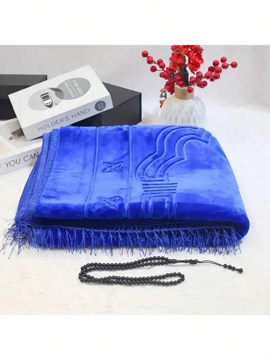 Prayer Rug Muslim Velvet Mat Islamic Thick Large Padded 80cm*120cm for Men Women with Prayer Beads Eid Travel Ramadan Gift