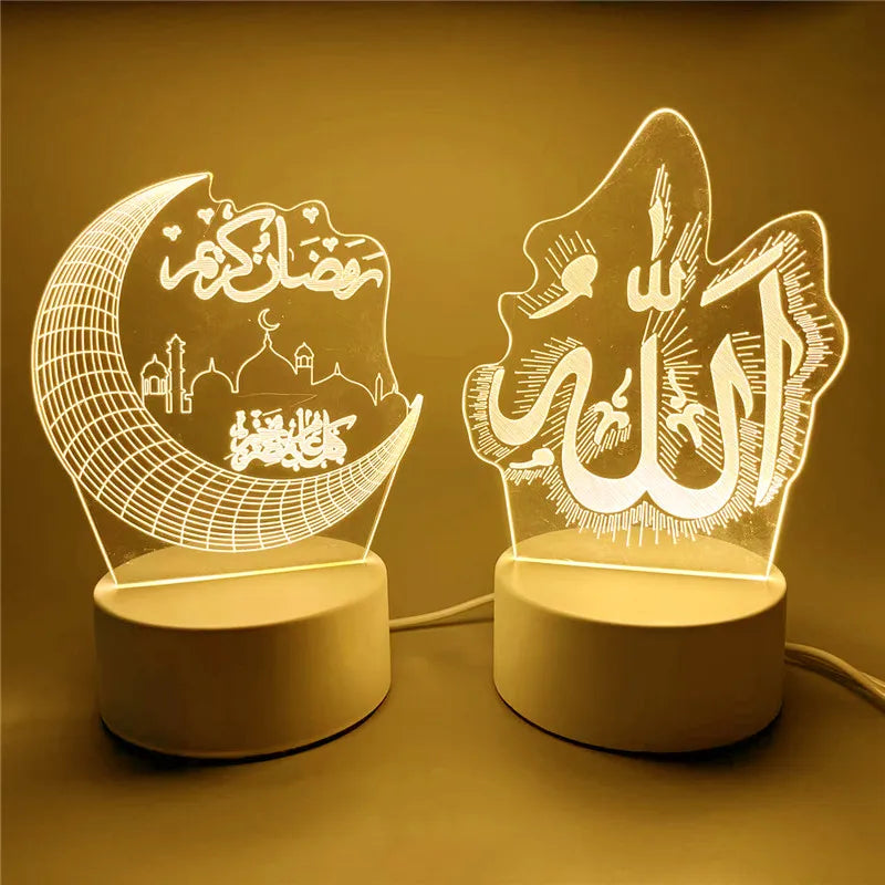 USB Operated 3D LED Night Light Eid Mubarak Table Ornament Muslim Ramadan Decoration for Home 2025 Eid Al Adha Holiday Lighting