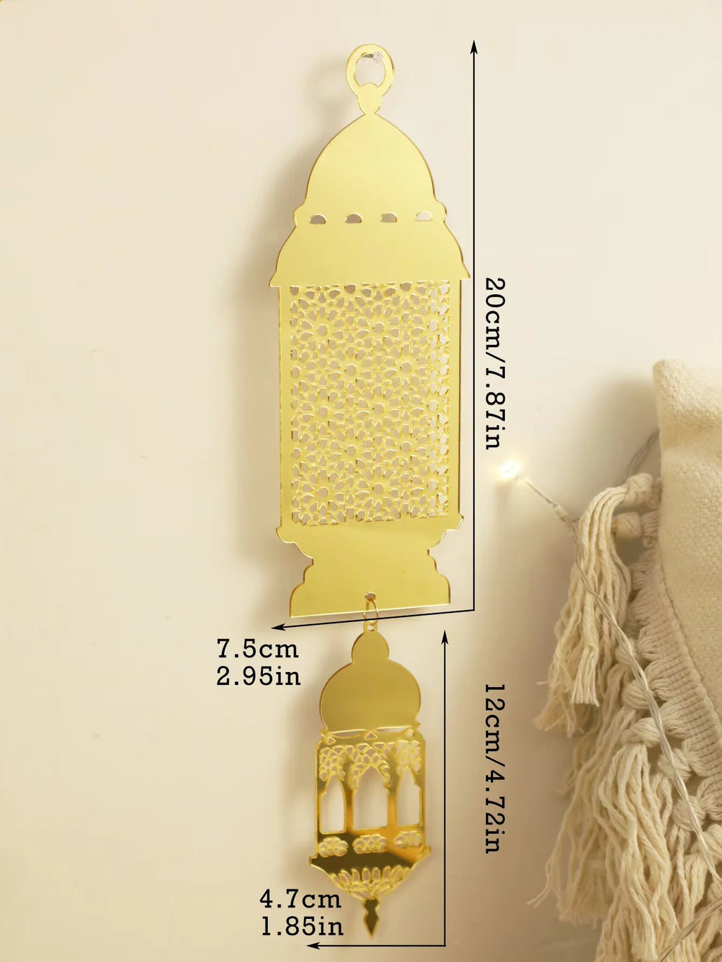 Gold Ramadan Acrylic Moon Hanging Ornaments with Hollow Mesh Star，Eid Mubarak Muslim Decor，Lanterns Wall Decor，Ramadan Kareem