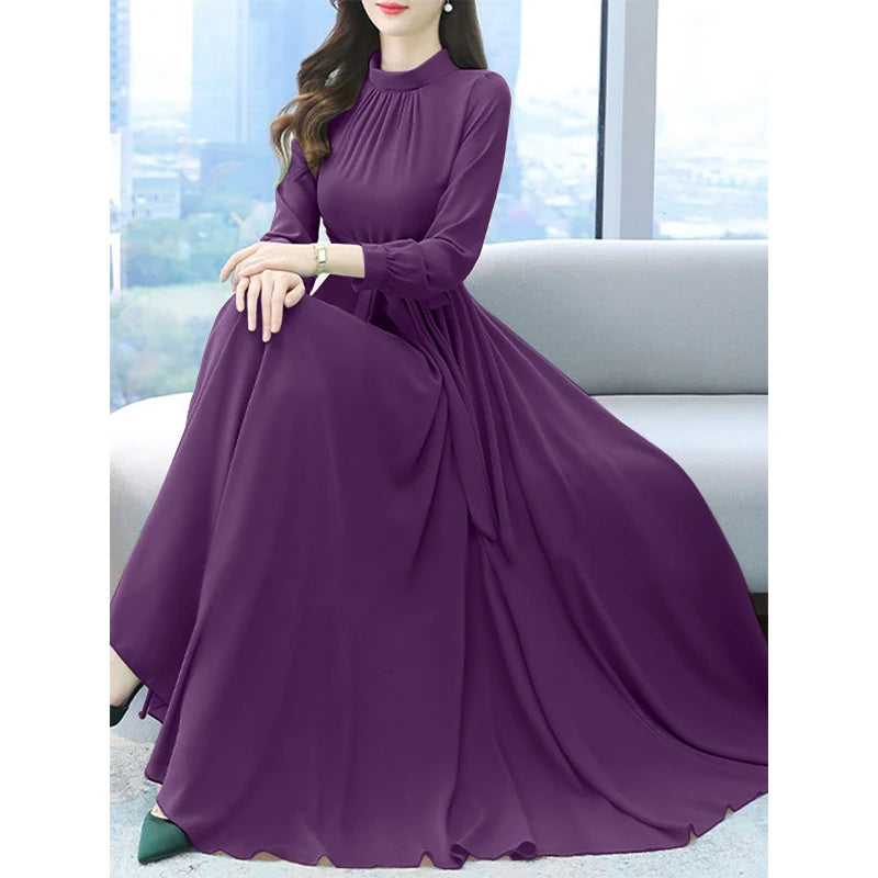 Dress Autumn Solid Party Holiday Maxi Dresses Vestidos Femme Vintage Robe