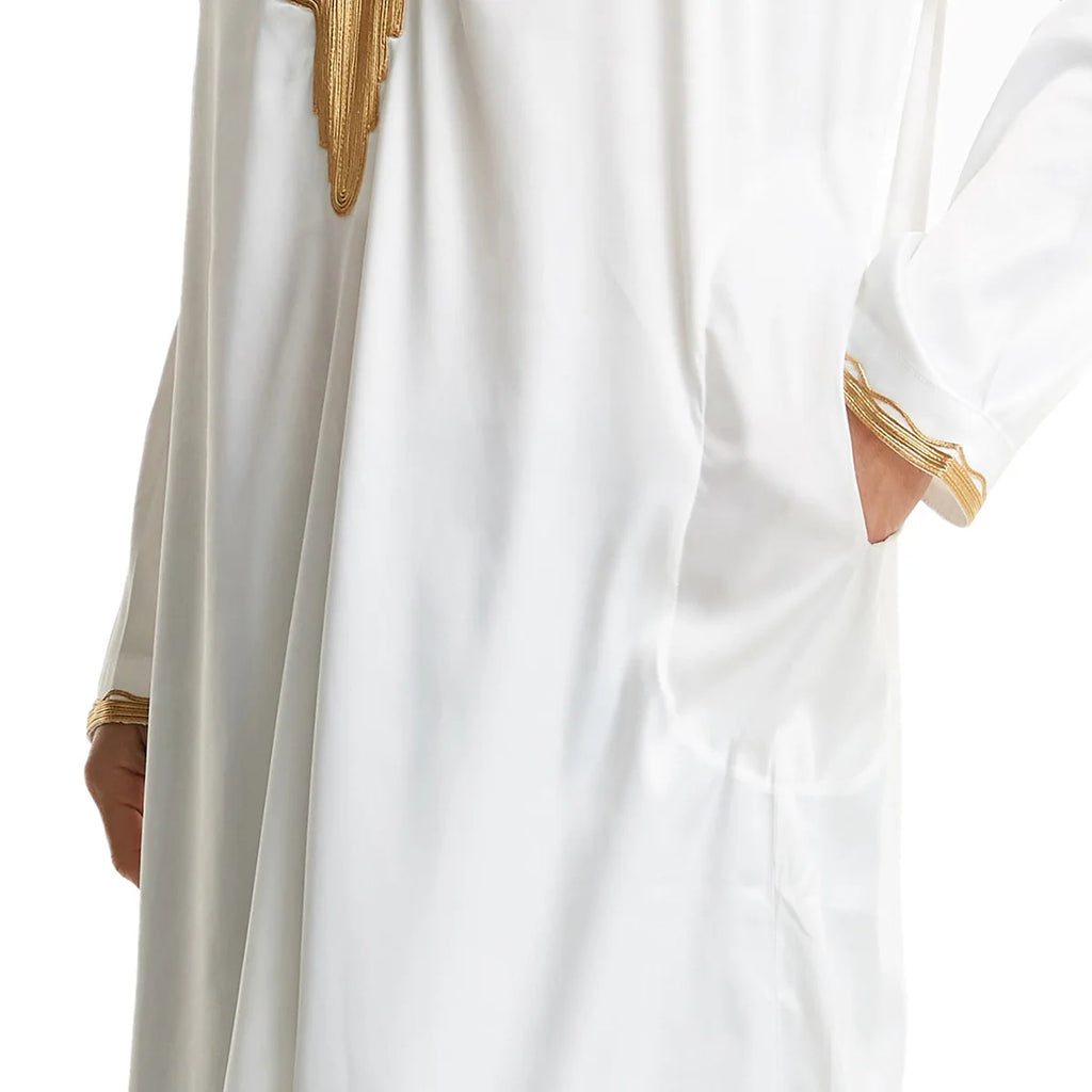 Men's Fashion Embroidered Long Robe Muslim Jubba Thobe Stand Collar Long Sleeve Daily Wear Polyester Spring Autumn