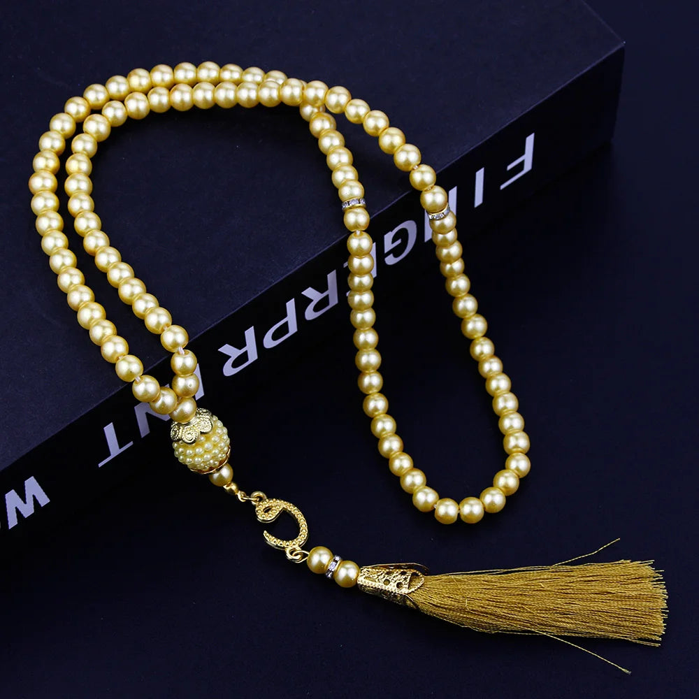 Sunspicems Allah Mohammed Rosary Bracelets TASBIH Muslim Prayer Beads Turkish Style 99 Beads Glass Pearls Charm Bracelets Gift