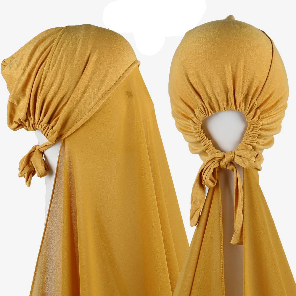 Muslim Instant Hijab Women Bonnet with Chiffon Shawl Head Scarf Cap Inner Headband Stretch Hijab Cover Headwrap Turbante