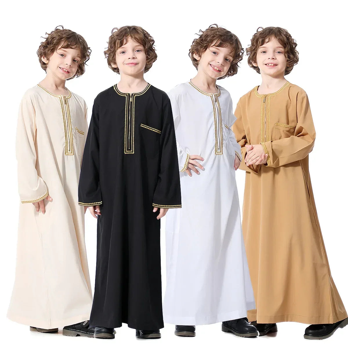 Muslim Saudi Arab Boys Robe Kids Abaya Kaftan Prayer Islam Ramadan Clothing Long Sleeve Thobe Middle East Teenage Dress Dubai