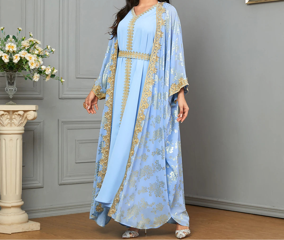 Dress for Women Abaya with Inner Dress 2 Piece Set Jalabiya bayas Robe Caftan Vestidos Largo