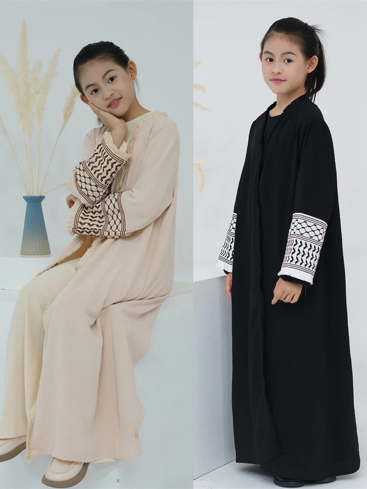 Open White Black Plain Abayas For Child Kids Modest Abaya Dubai Muslim Kaftan Under Dress Girl Robe Caftan Marocain Musulmane
