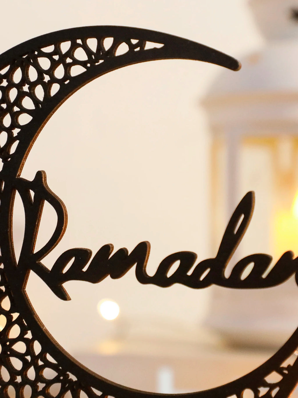 Eid Mubarak Wooden Moon Ornaments，Black Ramadan Kareem muslim decor ，Happy Ramadan Table decorations，Islamic Festival Decoration