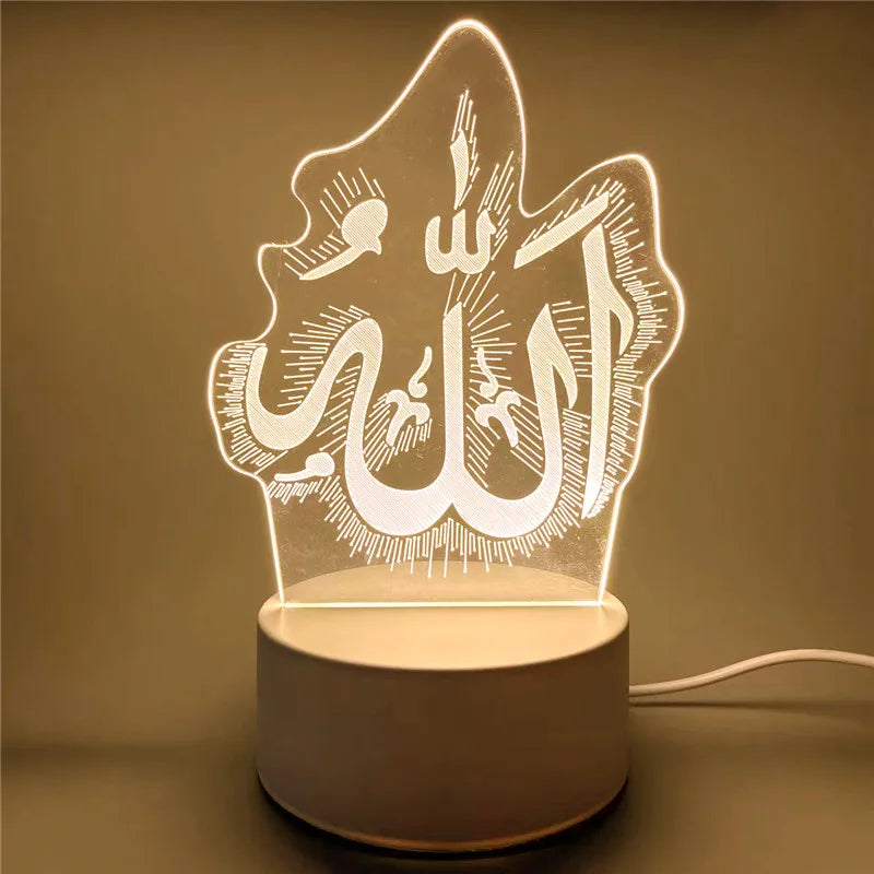 USB Operated 3D LED Night Light Eid Mubarak Table Ornament Muslim Ramadan Decoration for Home 2025 Eid Al Adha Holiday Lighting