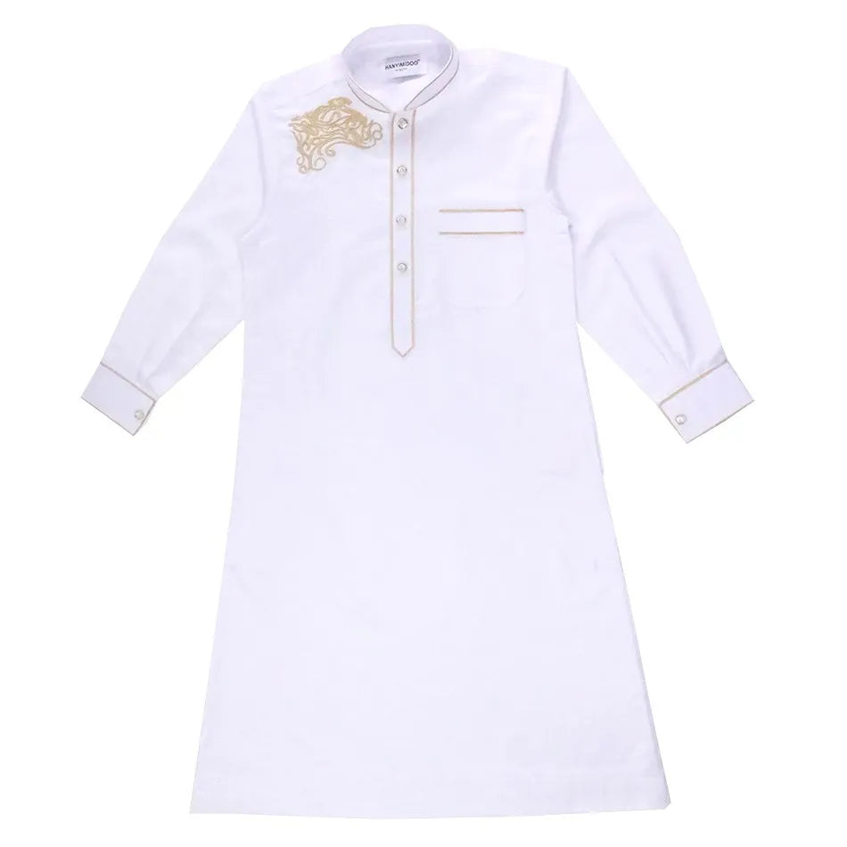 2025 New Kids Robe Children Embroidery Outfit Boys Ramadan Thawb Teens Long Sleeve National Clothes Arab Muslim Thobe 5-12 Years
