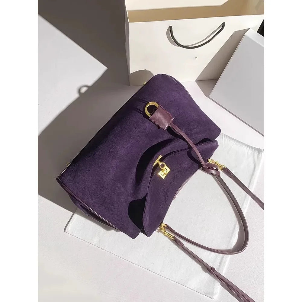 Luxurious Frosted Blackberry Purple Tote Bag Women's Fashion New Autumn Winter Leisure Style Suede Material Crossbody Bag