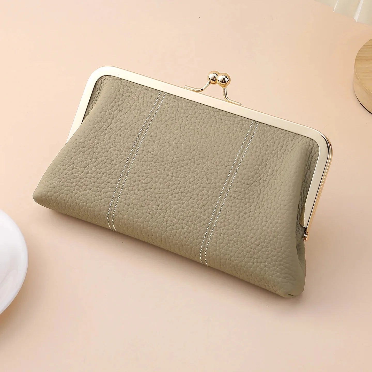 Genuine Leather Ladies Multi-Functional Clip-On Wallet Long Dinner Bag Lychee Pattern Top Layer Cowhide Handbag Soft Shell