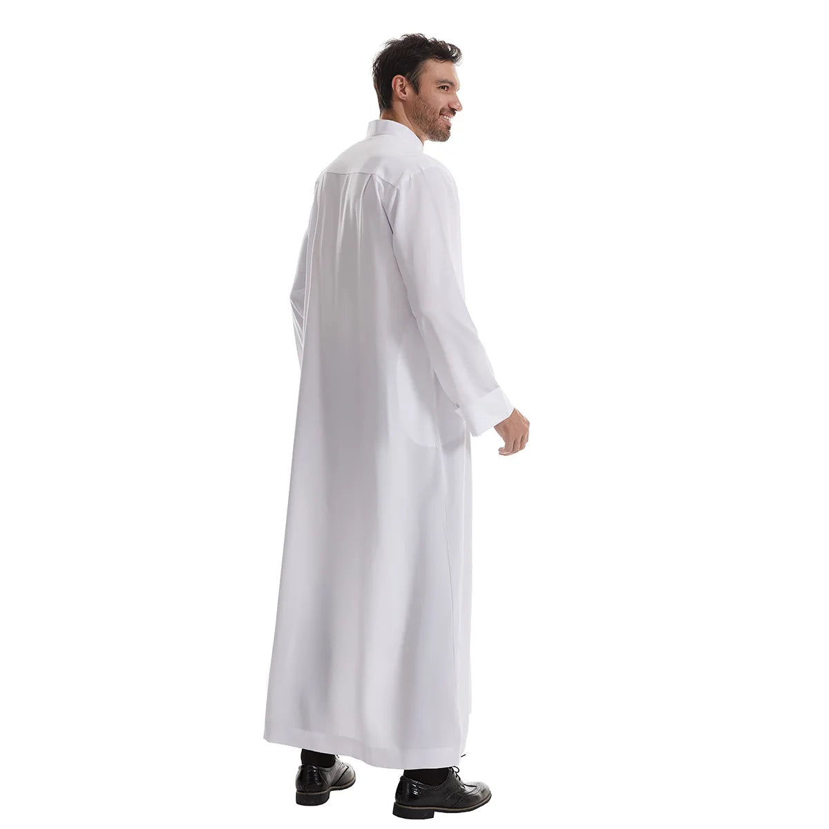 Men's Kaftan Khaki Black Long Sleeve Stand Stand-up Collar Soft Fabric Abayas Africa Saudi Thobe Elegant Outdoor Clothing