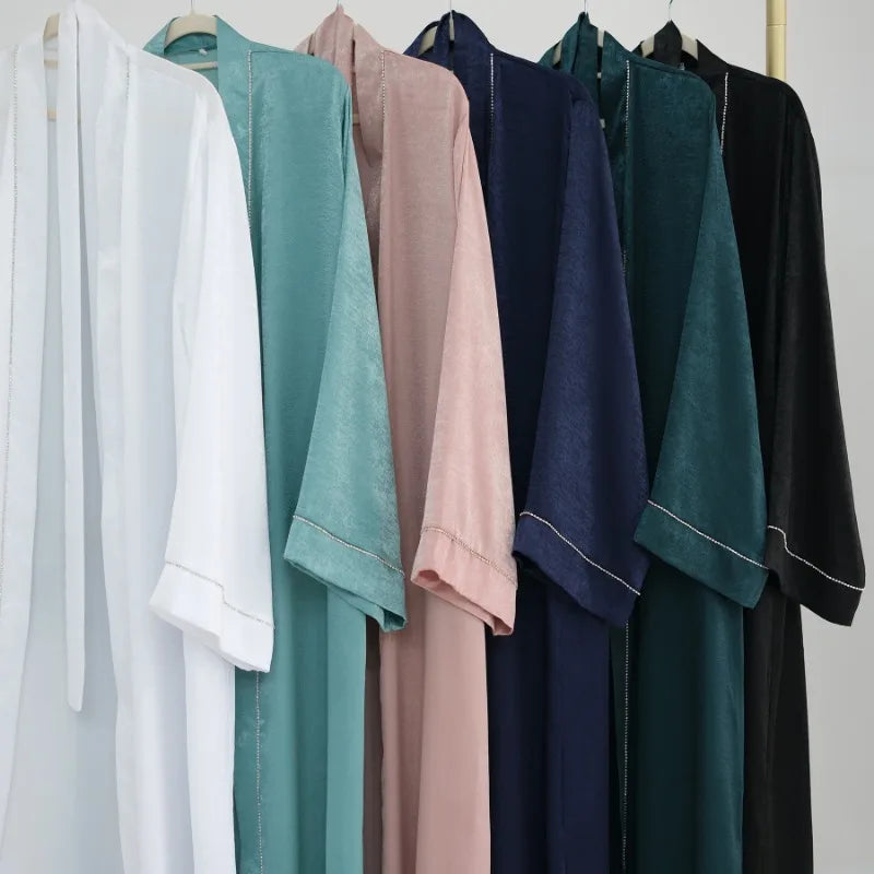 Muslim Modest Cardigan for Women Eid Arab Abaya Dubai Dress Islamic Daily Long Sleeve Clothing Turkey Solid Color Coat Robe