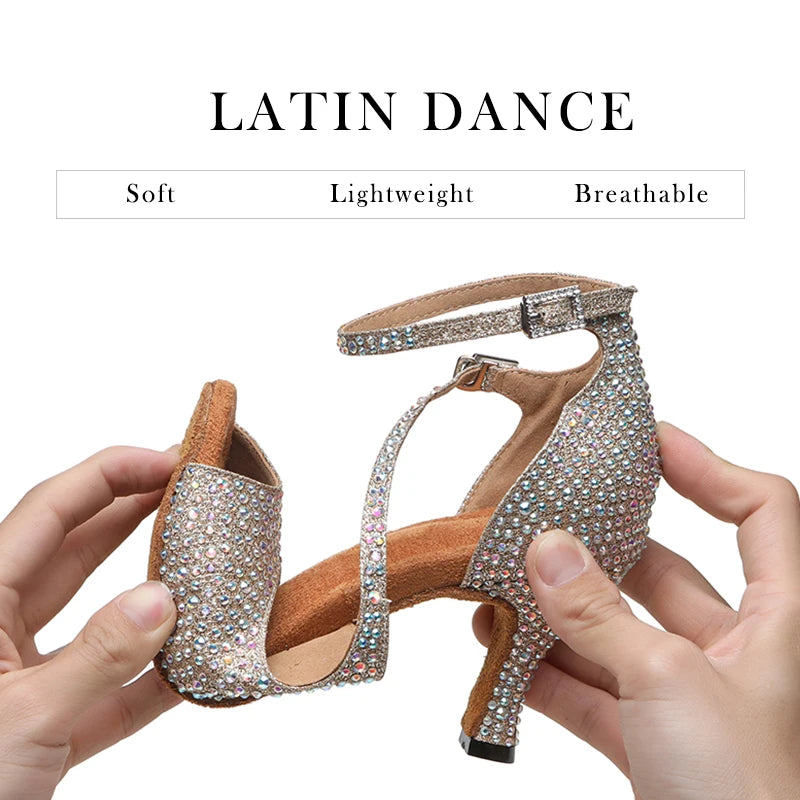 Dance Shoes For Women Ballroom Tango Rhinestones Dancing Shoes High Heels Black/Silver/Gold Women's Wedding Shoes