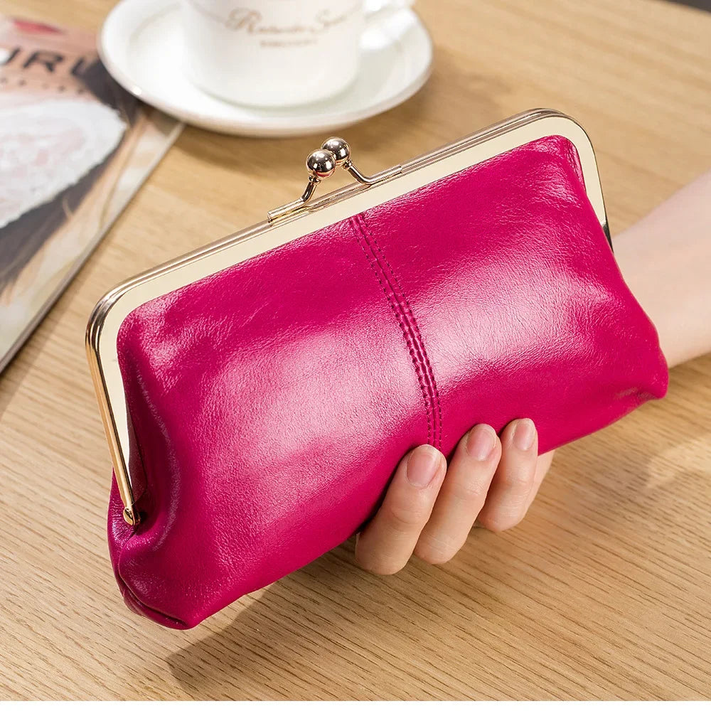 Vintage Long Genuine Leather Clutch Wallet Women's European American Handbag Oil Wax Skin Large Capacity Wholesale