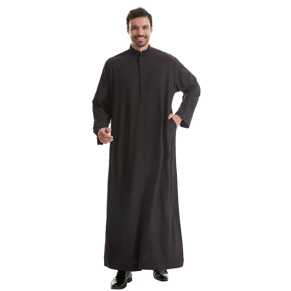 Men's Kaftan Khaki Black Long Sleeve Stand Stand-up Collar Soft Fabric Abayas Africa Saudi Thobe Elegant Outdoor Clothing