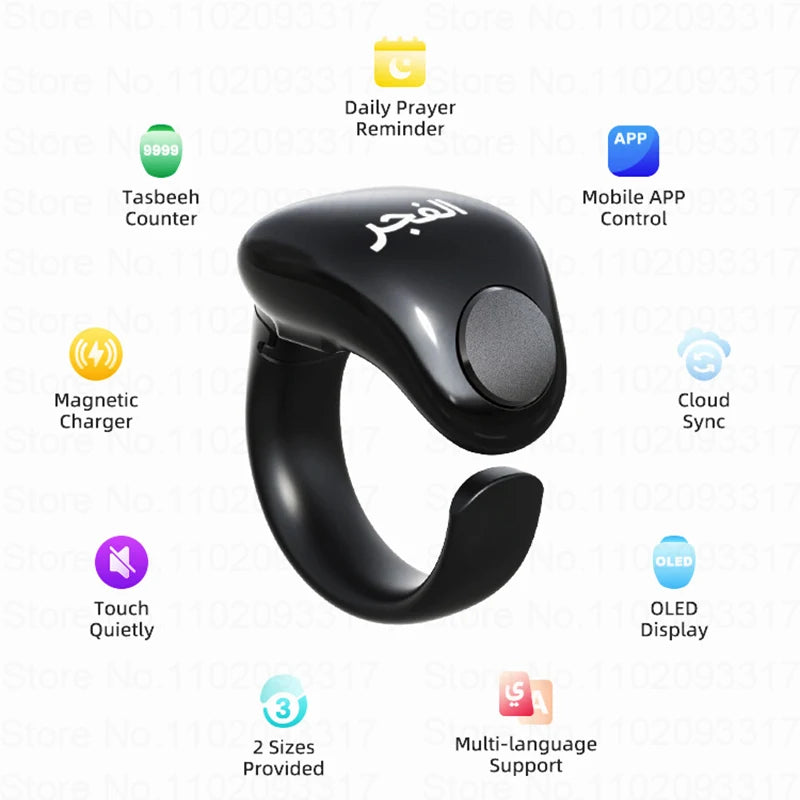 Weslamic Smart Tasbeeh Zikr Ring Islamic Tally Digital Counter for Muslims Praise Prayer Reminder Magnetic Charging Waterproof