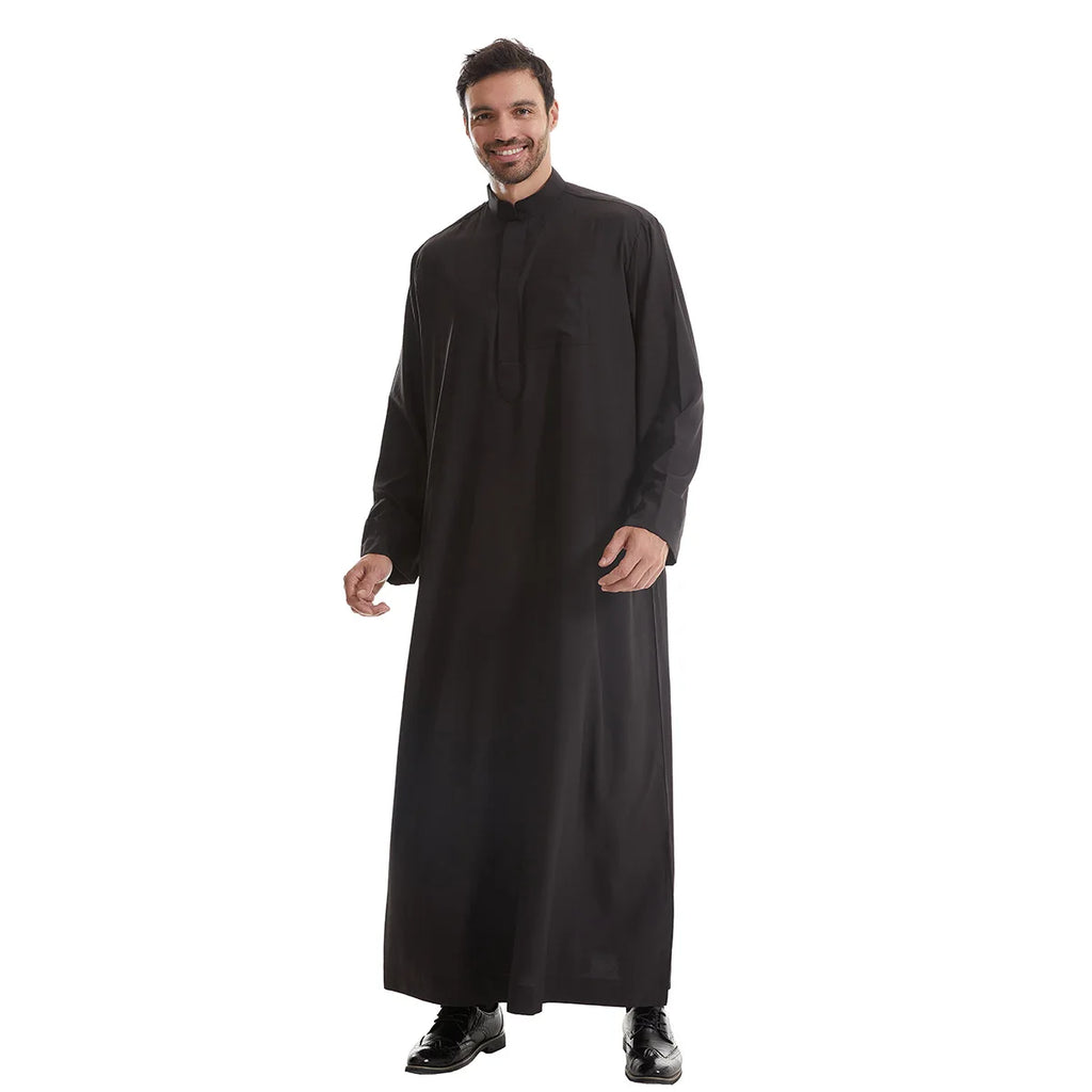 Men's Kaftan Khaki Black Long Sleeve Stand Stand-up Collar Soft Fabric Abayas Africa Saudi Thobe Elegant Outdoor Clothing