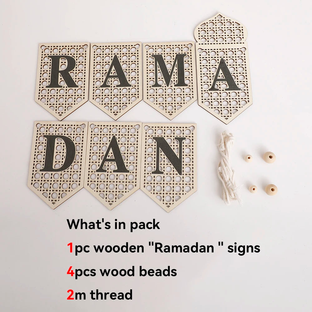 Ramadan Mubarak Banner - Hollow Lantern Hanging Garland for Islamic Muslim Eid Festival Home Party Ornament Wall Decor Supplies