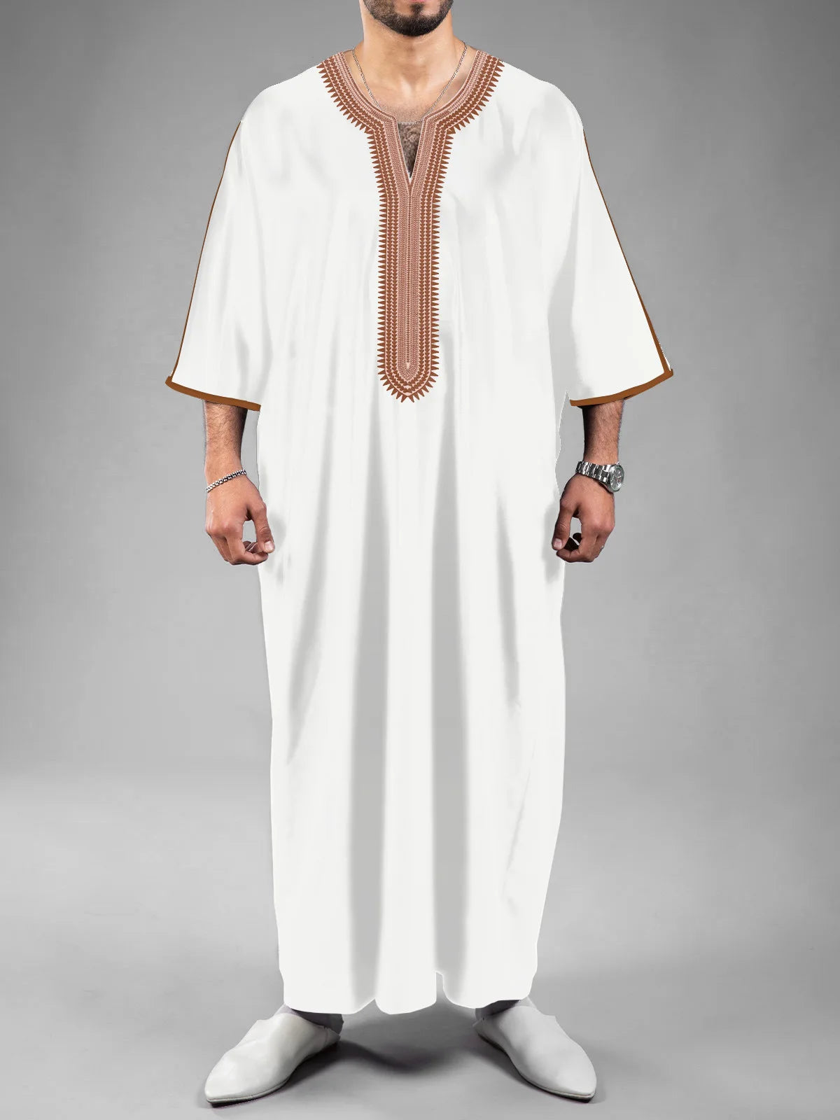 Men's Long Sleeve Muslim Abaya Islamic Dress Moroccan Thobe Jubba Kandora Djellaba Middle Eastern Saudi Clothing Casual Polyester Blend